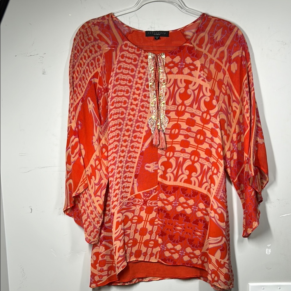 Sanctuary Boho Patchwork Embellished Kimono Sleeve Top, Size Medium - Picture 4 of 10